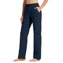 Willit Women's Cotton Sweatpants Open Bottom Yoga Sports Straight Leg Pants with Pockets Navy Blue L image 3