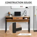 HOMCOM Bureau Style Industriel dim. 120L x 60l x 76H cm tiroir + 2 niches piètement métal Noir Plateau, pour Étude, Aspect Bois Noyer image 5