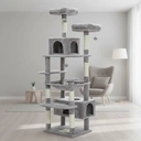 PAWZ Road Grand arbre à chats gris avec griffoir, hamac, 7 poteaux en sisal, niche et paniers - 184 cm image 3