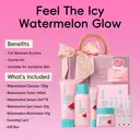 QUIYUM Watermelon Skincare Set (12pcs): Includes Cleanser 100g, Toner 160ml, Serum 2ml×10, Eye Cream 20g, Cream 50g, plus Nail Stickers, Makeup Case, Makeup Bag, Headband, Eye Mask, Soap Flower, and Cleansing Brush. image 3