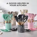 MEOKY Ensemble de 12 ustensiles de cuisine en silicone avec petit porte-objets - Rose image 5
