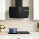 Ciarra 60 cm Wall-Mounted Kitchen Extractor, Black Glass Panel, LED Lighting, Dual Airflow System image 2