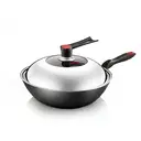 COOKER KING Poêle wok en acier carbone avec couvercle en verre - 30 cm image 0