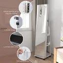 Costway Lockable Jewelry Cabinet Armoire with Built-in Makeup Mirror and 3-Color LED Lights-White image 4