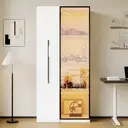 Armoire multifonctionnelle de 160 cm de hauteur – bibliothèque et meuble de présentation avec portes en verre trempé, cadres de porte en aluminium, 1 porte, 1 tiroir latéral, sur roulettes, éclairage LED – Blanc image 1