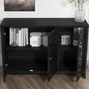 Galano Norwich 2 Door Sideboard – Modern Laser Cut Design with Acrylic Mirror – Storage Cabinet for Living Room, Bedroom, or Kitchen – Rustic Black Oak image 3