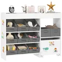 AIYAPLAY Kids Toy Storage Unit, Children Toy Box Organiser with 11 Fabric Bins, Cabinet, Top Shelves, 3 Stickers, Kids Storage Unit Bookshelf for Nursery, Playroom, Kindergarten, White image 0