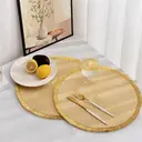 Lot de 6 sets de table tressés en fil brillant PP 38 cm - Beige/Doré image 1