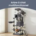 SONGMICS Arbre à chat avec 13 poteaux à griffer, 1 rampe, 2 perchoirs, 2 niches, panier, hamac, pompons, gris foncé - 168 cm image 7