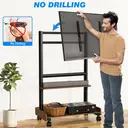 TV Stand on Wheels for 40-86 Inch LCD LED OLED Flat Panel Plasma TVs, Height Adjustable TV Floor Stand with Shelf TV Trolley with Wooden Base Max VESA 600x400mm up to 68 kg, Walnut image 5