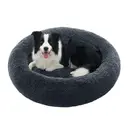 SONGMICS Fluffy Dog Bed, Cat Bed, Doughnut Cushion, Washable, Removable Padding in the Middle, Long Plush, 100 cm Diameter, Dark Grey image 0