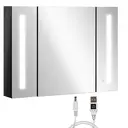 kleankin LED Bathroom Cabinet with Mirror, Wall Mounted Dimmable Brightness Storage Organiser with 3 Mirrored Doors and Adjustable Shelves, Memory Function, USB Charge, High Gloss Black image 0