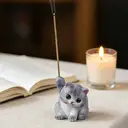 JU7CER Porte-bâtonnet d'encens à brûler en céramique en forme de chaton gris bleu image 1