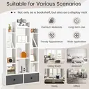 COSTWAY 12-Tier Wooden Bookshelf with Folding Drawer for Study Living Room, White image 6