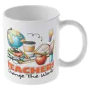 Alphynix 1pc 11oz White Mug with "TEACHERS Change The World" Quote and Educational Icons, Inspirational Christmas or Thanksgiving Appreciation Gift image 3