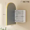 HOMCOM Armoire Murale Salle de Bain avec Miroir et Éclairage LED, 50x14,5x70cm, Meuble Salle de Bain à Porte Arquée Alliage d'Aluminium, Anti-Buée, 3 Températures de Lumière, Étagères Réglables, Doré image 2
