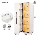 Armoire multifonctionnelle de 160 cm de hauteur – bibliothèque et meuble de présentation avec portes en verre trempé, cadres de porte en aluminium, 1 porte, 1 tiroir latéral, sur roulettes, éclairage LED – Blanc image 4