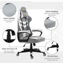 Vinsetto Gaming Chair, Computer Desk Chair with Lumbar Support, Faux Leather Racing Chair with Headrest and Swivel Wheels for Home Office, Grey White image 6