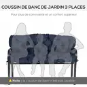 Outsunny Coussin de banc matelas assise dossier pour banc de jardin coussin balancelle canapé 3 places grand confort 150 x 98 x 8 cm bleu image 6