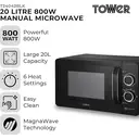 Tower T24042BLK Manual Microwave with Sleek Mirror Door, 800W, 20L, Black & Chrome image 2