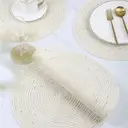 Daikin Lot de 6 sets de table ronds 38 cm en polyester, beige, tissés à la main en coton, nettoyables à l’essuyage, à paillettes, pour fêtes de fin d’année, mariage image 1