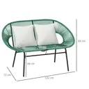 Outsunny Banquette banc de jardin 2 places en acier et cordage en résine avec 2 coussins - dim. 132L x 72l x 83H cm - vert foncé image 2