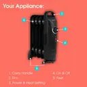 abode 5‑Fin Oil‑Filled Radiator 650W - Black, AOFR5001B image 2
