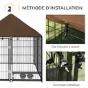 PawHut Chenil extérieur pour Chiens en métal et Tissu Oxford avec Support gamelle et Toit résistant aux intempéries Espace spacieux 141 x 141 x 151 cm Noir image 6