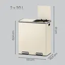 JOYFURNOS Poubelle double à pédale, 2 seaux amovibles, couvercle à fermeture douce, pour cuisine, poignées, seaux intérieurs crème, fermeture douce, crème image 2