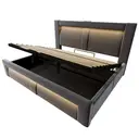 URBAN MEUBLE Lit coffre capitonné en velours 180 x 200 cm, Levage hydraulique, Éclairage LED, Ports USB et USB-C, Tête de lit incurvée, Gris, Format très grand lit image 0