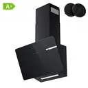 Ciarra 60 cm Wall-Mounted Kitchen Extractor, Black Glass Panel, LED Lighting, Dual Airflow System image 1