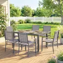 Outsunny Salon de Jardin 7 Pièces - Table Effet Bois Sans Entretien et 6 Chaises Empilables en Textilène - Ensemble Mobilier de Jardin Résistant pour Repas en Terrasse, Gris Anthracite image 1