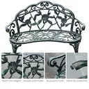 Outsunny Banc de Jardin 2 Places Style néo-rétro Motif Rose Lignes fuselées 100L x 54l x 78H cm Fonte d'aluminium Vert Vieilli image 4