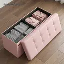 Ochama x SONGMICS Storage Ottoman Bench, 38 x 110 x 38 cm, End of Bed Bench, Storage Chest, for Living Room, Bedroom, Entryway, Pink image 3