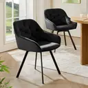 CLIPOP 360° Swivel Dining Chair Velvet Upholstered Desk Chairs without Wheels Ergonomic Office Chair with Arms and Metal Legs for Home Study 0197-s deep black 54.5*46*80 cm image 1