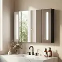 kleankin LED Bathroom Cabinet with Mirror, Wall Mounted Dimmable Brightness Storage Organiser with 3 Mirrored Doors and Adjustable Shelves, Memory Function, USB Charge, High Gloss Black image 1