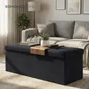 Ochama x SONGMICS Storage Ottoman, Foldable Velvet Storage Bench, 2 Extra Storage Boxes, 38 x 110 x 38 cm, for Hallway, Living Room, Bedroom, Black image 4
