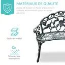 Outsunny Banc de Jardin 2 Places Style néo-rétro Motif Rose Lignes fuselées 100L x 54l x 78H cm Fonte d'aluminium Vert Vieilli image 3