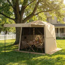 Outsunny 2 x 2 m Pop Up Gazebo with Awning, Waterproof Instant Shelter for Garden BBQ, Fishing, Camping, Easy Setup Garden Gazebo with Sides, Mesh Windows & Carry Bag, Khaki image 1