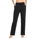 Willit Women's Cotton Sweatpants Open Bottom Yoga Sports Straight Leg Pants with Pockets Black S image 0