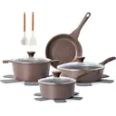 SENSARTE Ensemble de batterie de cuisine antiadhésive 13 pièces, pour cuisiner sainement, revêtement granité, poignées froides au toucher, accessoires en silicone et protège-marmits, sans PFOA image 0