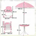 AIYAPLAY Kids Patio Table and Chair Set, Kids Garden Furniture with 2 Folding Chairs and Removable Umbrella, Unicorn Theme Portable 4-Piece Bistro Set for Garden, Pink image 4