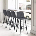 CLIPOP Velvet Bar Stools with Backrests Set of 2, Matte Black Metal Legs, 2 PCS Kitchen Counter Bar Stools (65 cm Seat Height) 051 Grey image 6