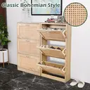 GRAVFORCE Shoe Cabinet Rattan Shoe Storage Cabinet Wood 3 Tier Slim Shoe Rack for Home Apartment Entryway image 2