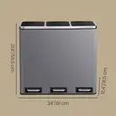 SONGMICSHOME Triple Compartment Recycling Bin, 3 x 18L Pedal Waste Bin with Soft-Close Lids, Steel, for Kitchen, Grey image 2