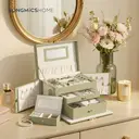 SONGMICSHOME Boîte de rangement pour bijoux à 3 niveaux, organisateur verrouillable avec poignée et 2 tiroirs, cadeau pour femme, usage voyage, vert image 4