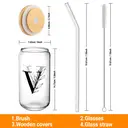 Alphynix 1pc Modern Glass Cup, 500ml Tall Iced Coffee Glass with Monogram "V" Design, Bamboo Lid & Straw, Cold Drink Tumbler for Iced Tea, Juice, Boba image 5