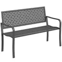 Banc d'extérieur en métal Outsunny, banc 2 places avec dossier géométrique antirouille et accoudoirs, siège de patio pour balcon, terrasse, parc, gris foncé image 0