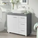 Ochama x SONGMICS Bathroom Storage Unit with Drawers, Under Sink Cabinet with Compartments and Feet, for Pedestal Basins, White and Grey image 4