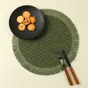 Papyrus + Papyrus Tassel Green,6pcs Boho Natural paper Round Placemats with Fringe - 38cm Farmhouse Table Mats for Indoor & Outdoor Dining, Hand Wash Only, Boho Dining Decor, Textured Table Setting,paper Composition image 2